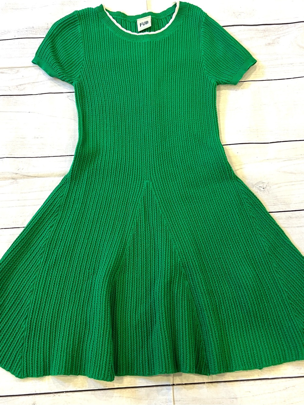 FUB Green Knit Fit-and-Flare Dress